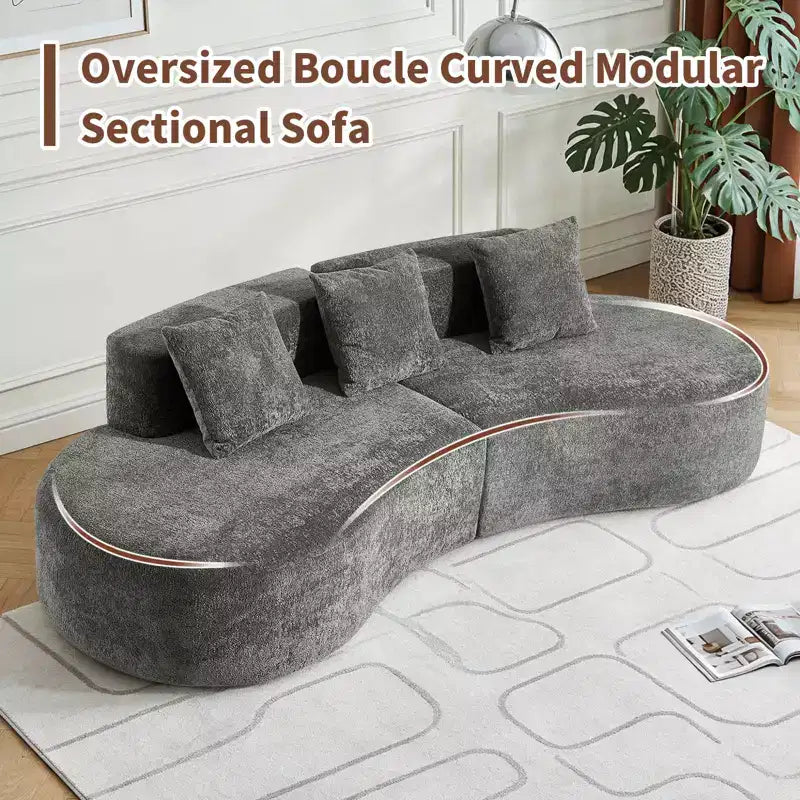 MAYEERTY Curved Velvet 5-Seater Modular Sectional Sofa with Toss Pillows