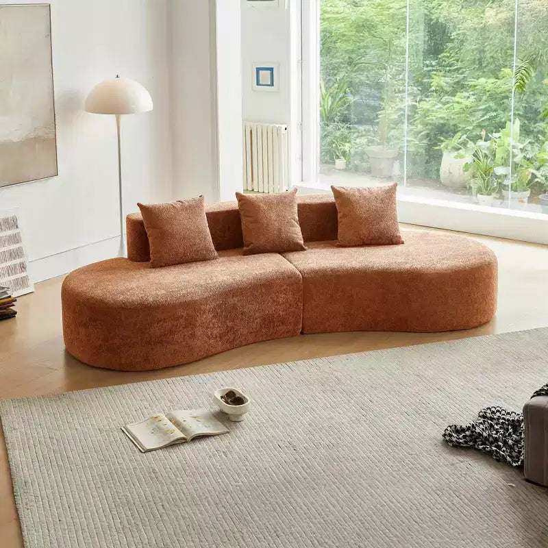 MAYEERTY Curved Velvet 5-Seater Modular Sectional Sofa with Toss Pillows