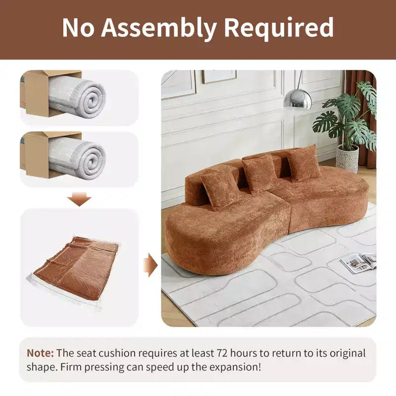 MAYEERTY Curved Velvet 5-Seater Modular Sectional Sofa with Toss Pillows
