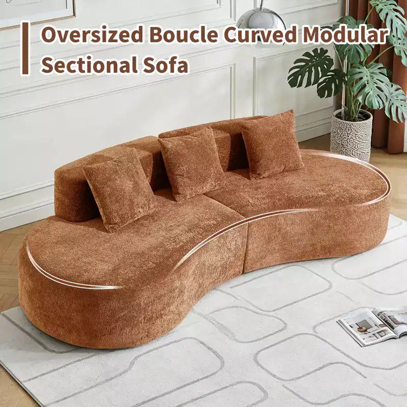 MAYEERTY Curved Velvet 5-Seater Modular Sectional Sofa with Toss Pillows