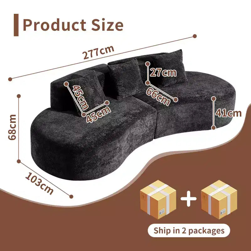 MAYEERTY Curved Velvet 5-Seater Modular Sectional Sofa with Toss Pillows