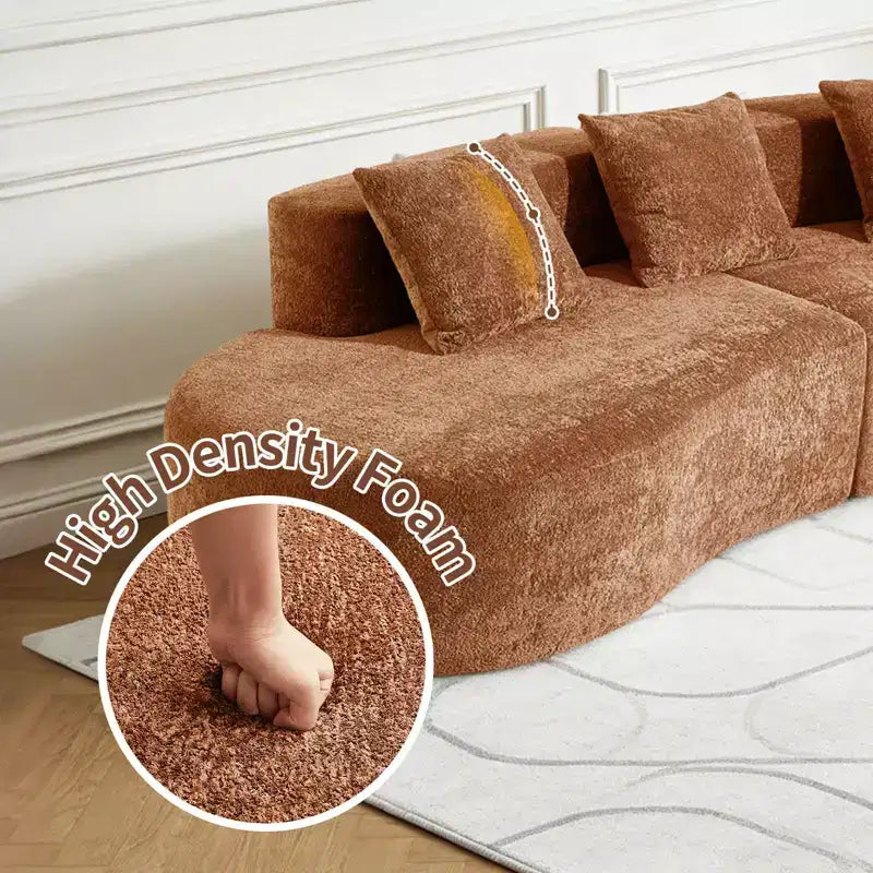 MAYEERTY Curved Velvet 5-Seater Modular Sectional Sofa with Toss Pillows