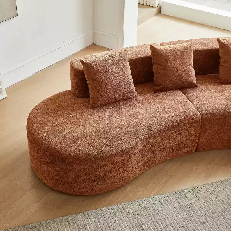 MAYEERTY Curved Velvet 5-Seater Modular Sectional Sofa with Toss Pillows