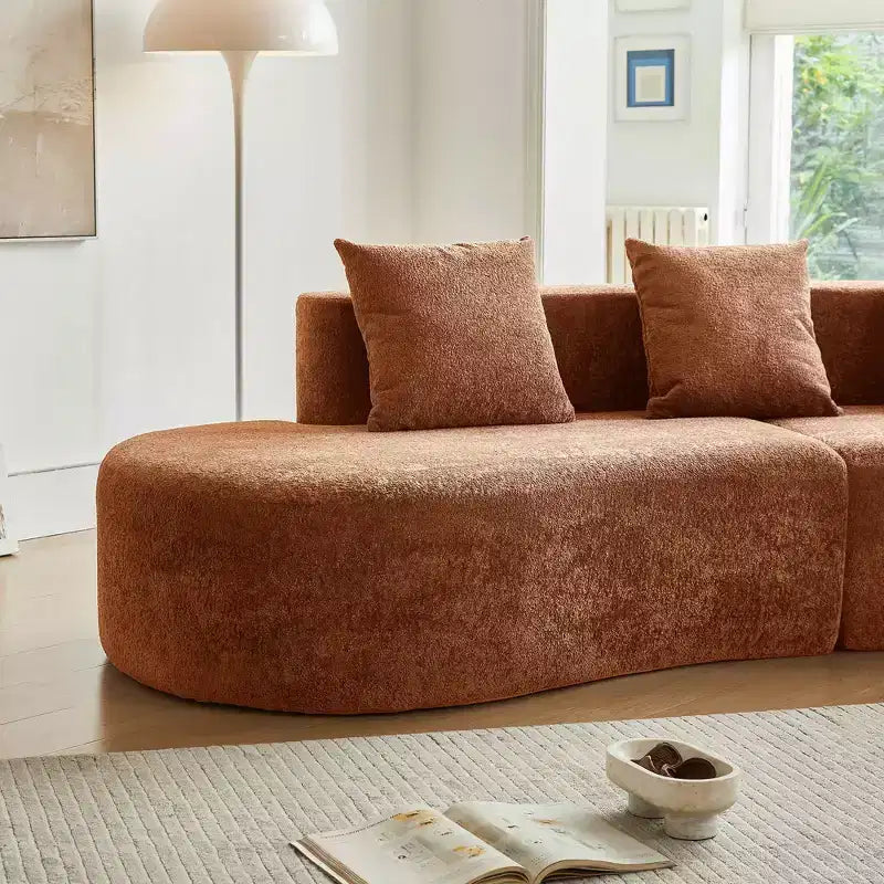 MAYEERTY Curved Velvet 5-Seater Modular Sectional Sofa with Toss Pillows