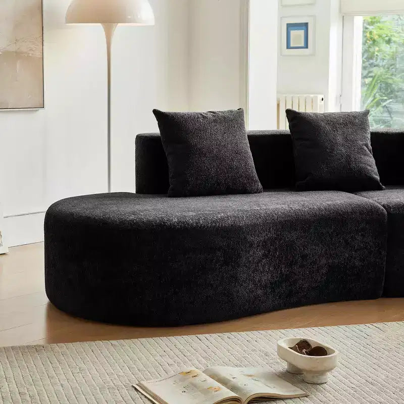 MAYEERTY Curved Velvet 5-Seater Modular Sectional Sofa with Toss Pillows