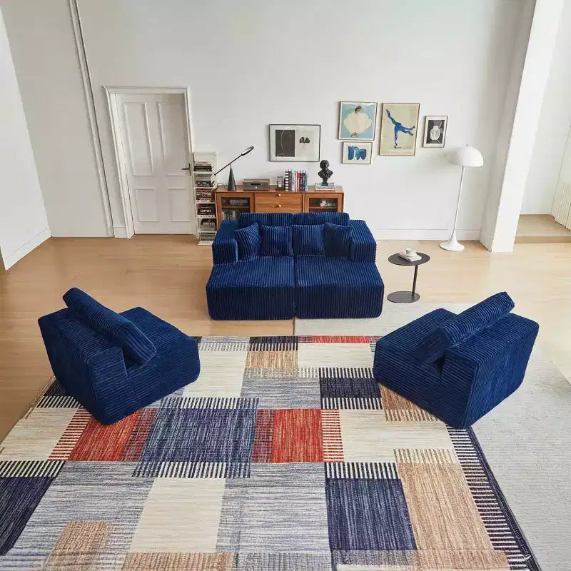 MAYEERTY Blue Flannel U-Shaped Modular Sectional Sofa High-Density Foam with Throw Pillows