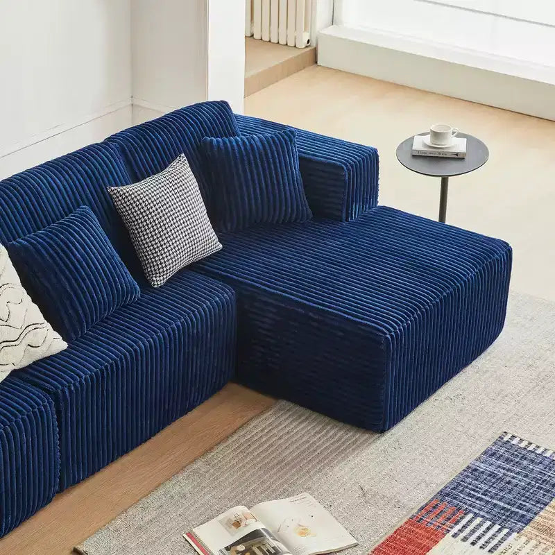 MAYEERTY Blue Flannel U-Shaped Modular Sectional Sofa High-Density Foam with Throw Pillows