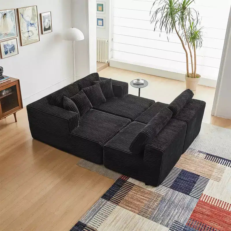MAYEERTY Blue Flannel U-Shaped Modular Sectional Sofa High-Density Foam with Throw Pillows