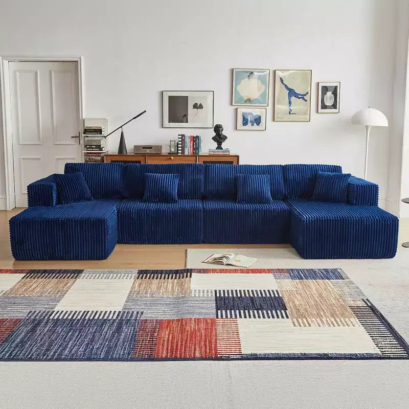 MAYEERTY Sofá Modular Seccional en Forma de U de Franela Azul con Espuma de Alta Densidad y Cojines Decorativos