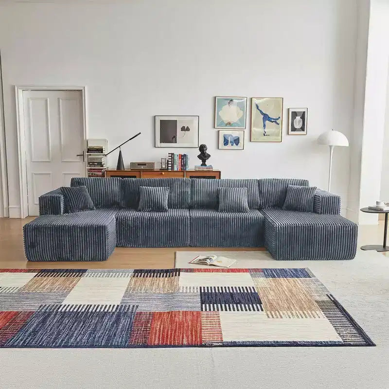 MAYEERTY Sofá Modular Seccional en Forma de U de Franela Azul con Espuma de Alta Densidad y Cojines Decorativos