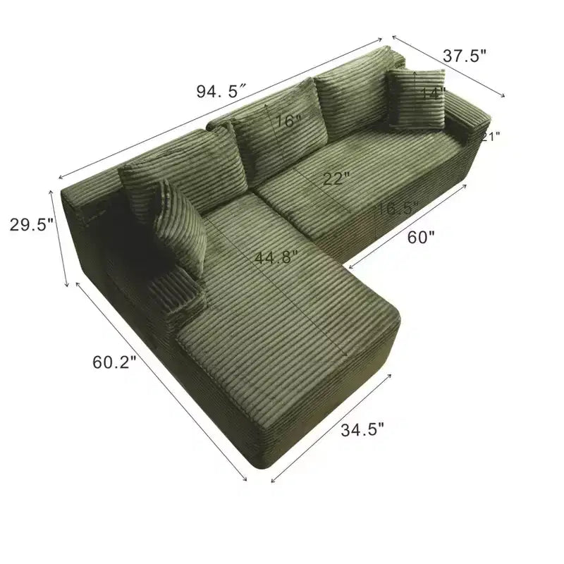 GDFStudio Faris Modern 95 2 Piece Sectional Upholstered Sofa with L-Shape Compressed Design