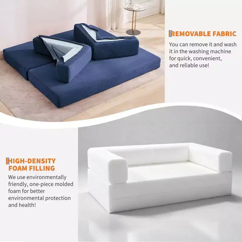 5-in-1 Convertible Corduroy Sofa Bed w/ Pillows, 79 Folding Futon Sleeper Couch w/ Fixed Frame & Removable Armrests for Small Space, No Assembly