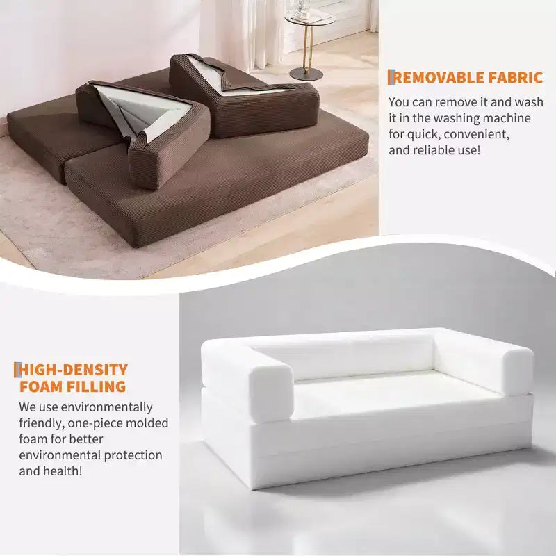 5-in-1 Convertible Corduroy Sofa Bed w/ Pillows, 79 Folding Futon Sleeper Couch w/ Fixed Frame & Removable Armrests for Small Space, No Assembly