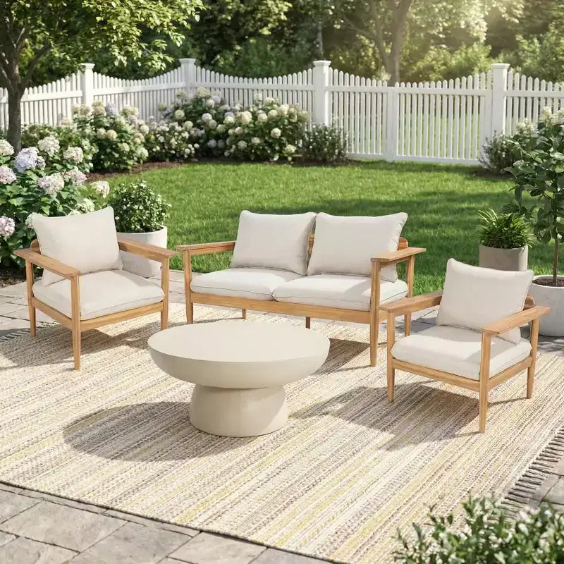 Christopher Knight Home Kara 4 Piece Patio Acacia Wood Chat Set with Lightweight Concrete Table