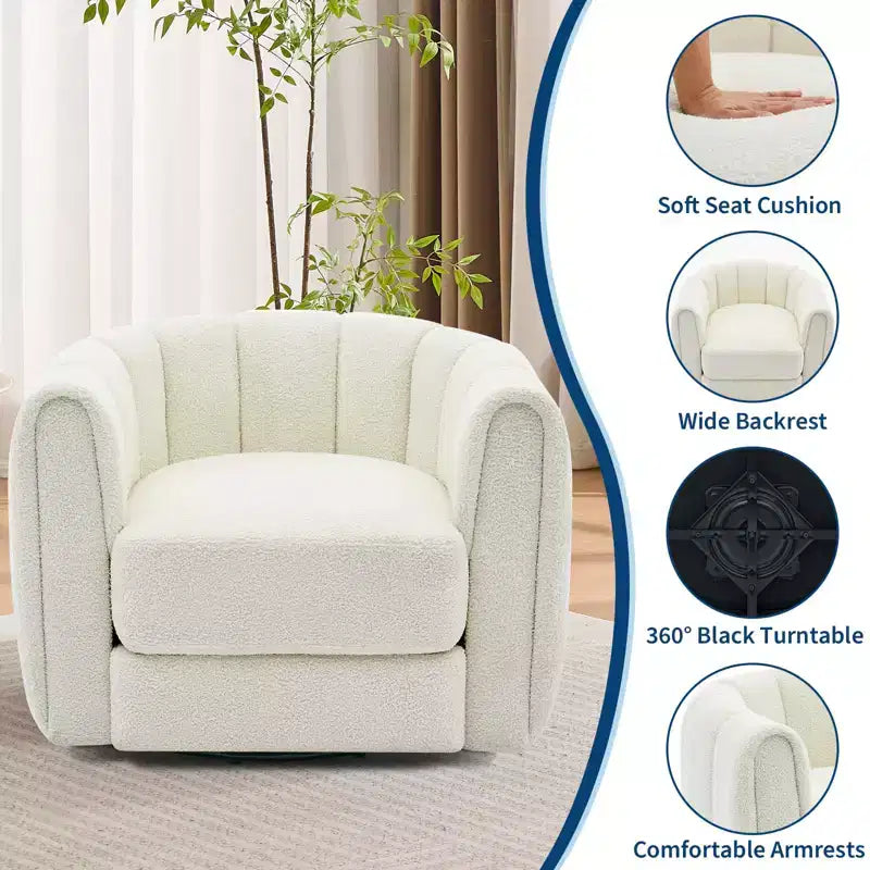2 PCS Swivel Accent Chair, 360 Rotation Teddy Fleece Barrel Armchair, Sturdy Base, Beige for Living Room Bedroom Office