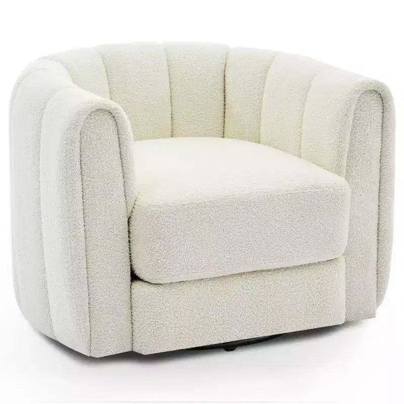 2 PCS Swivel Accent Chair, 360 Rotation Teddy Fleece Barrel Armchair, Sturdy Base, Beige for Living Room Bedroom Office