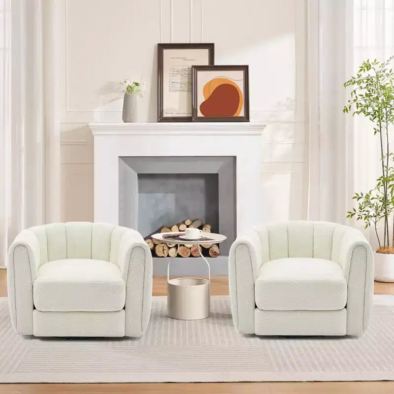 2 PCS Swivel Accent Chair, 360 Rotation Teddy Fleece Barrel Armchair, Sturdy Base, Beige for Living Room Bedroom Office