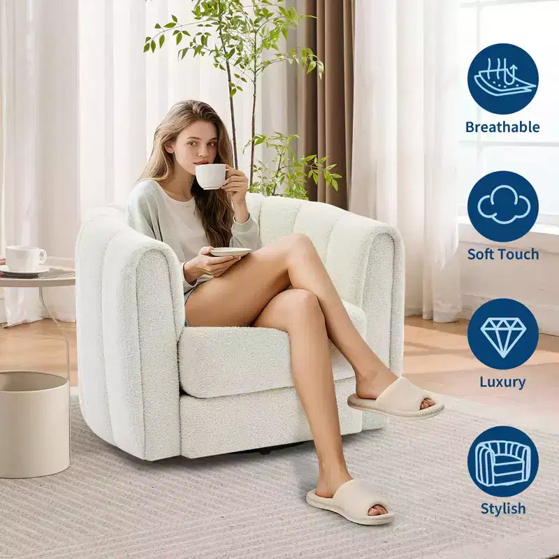 2 PCS Swivel Accent Chair, 360 Rotation Teddy Fleece Barrel Armchair, Sturdy Base, Beige for Living Room Bedroom Office
