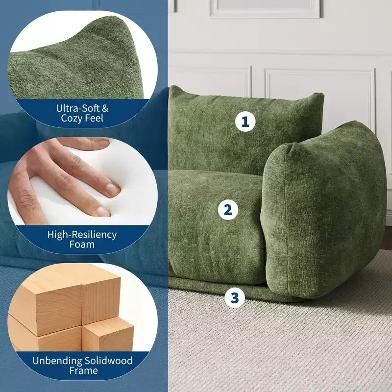 2 Pack Modern Chenille Modular Cloud Sofa Set, Deep Seat Boneless Sectional Couch, 2-Seater Loveseat, U-Shape, For Living Room or Small Spaces