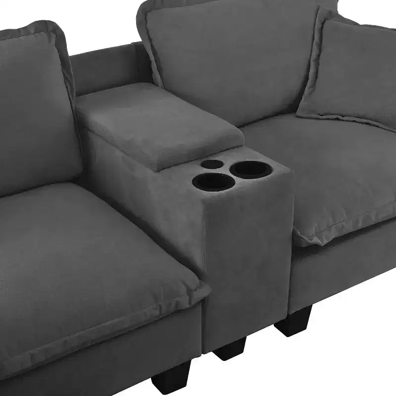 GDFStudio Vicky 143 U-Shape Chenille Upholstered Sofa with Cup Holders and Storage