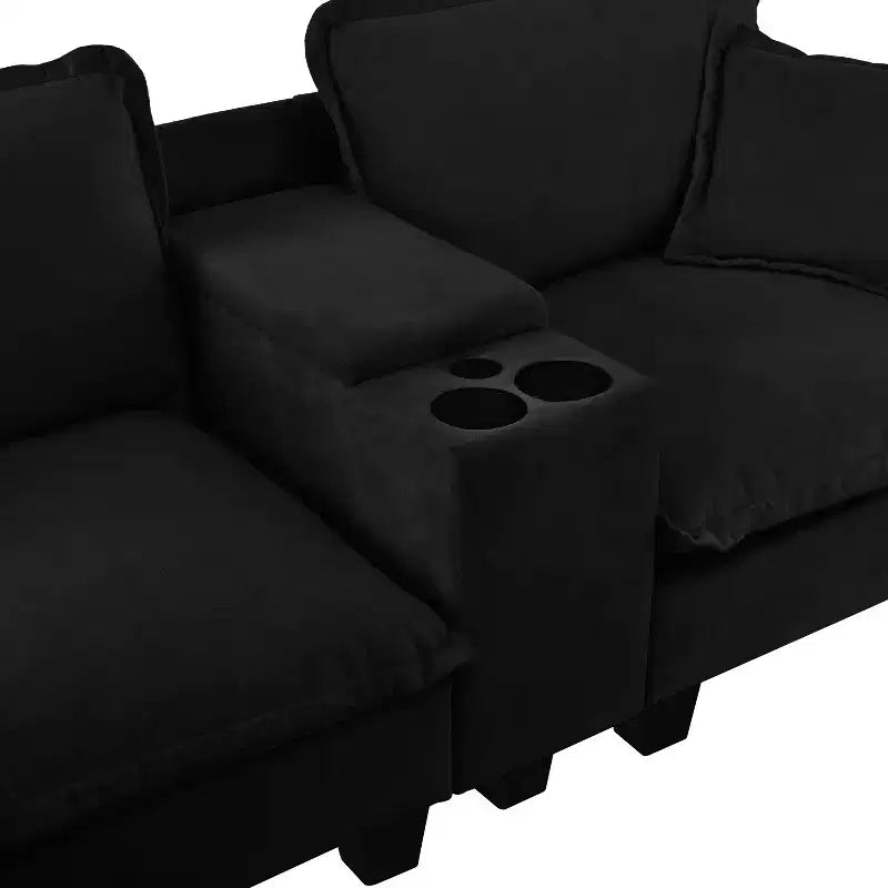 GDFStudio Vicky 143 U-Shape Chenille Upholstered Sofa with Cup Holders and Storage