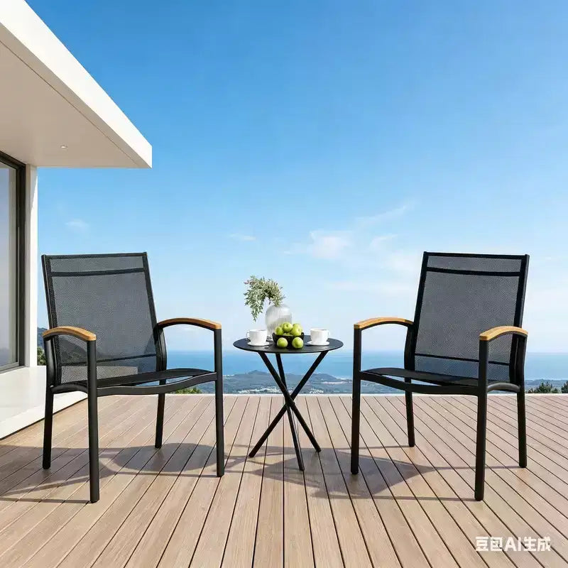 Juego de patio exterior GustoWave de 3 piezas, sillas transpirables de textileno con mesa auxiliar plegable