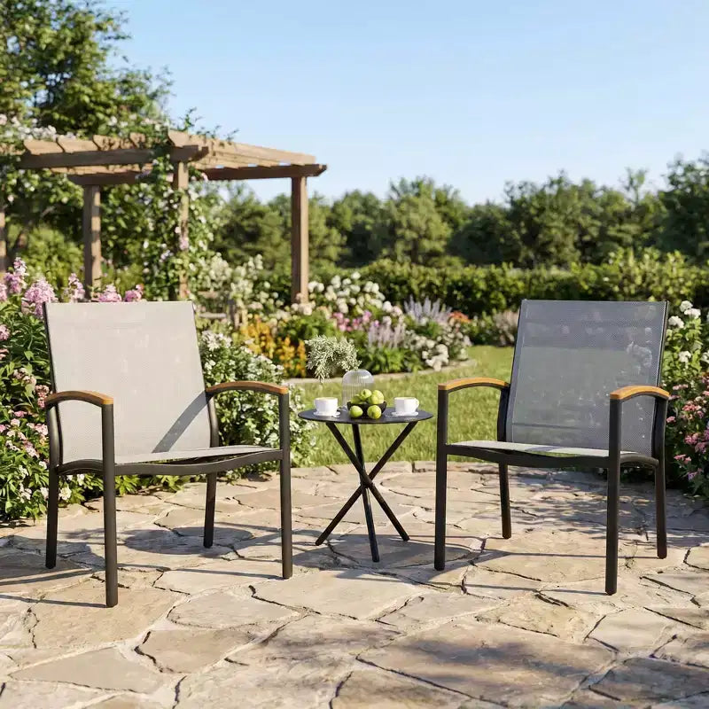 Juego de patio exterior GustoWave de 3 piezas, sillas transpirables de textileno con mesa auxiliar plegable