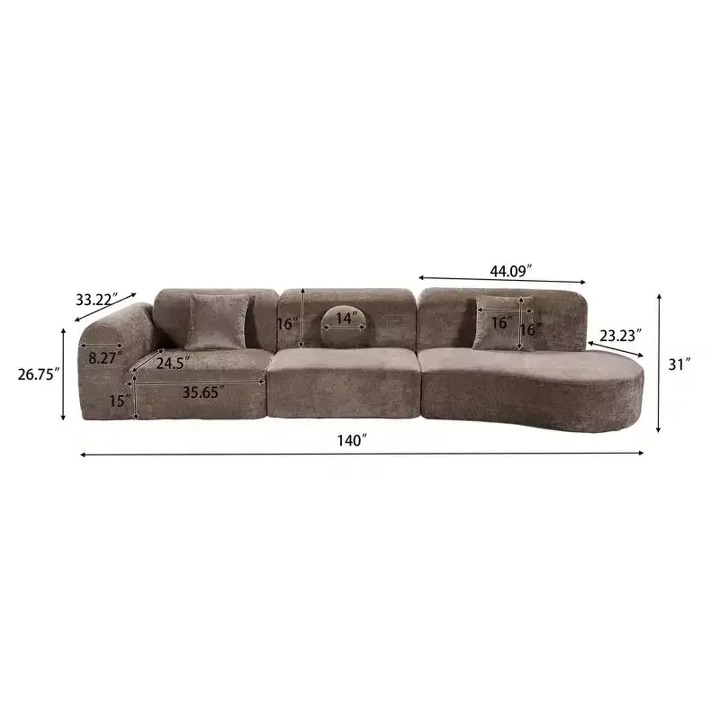 Christopher Knight Home Isolde 140 Modern 4-Seater Upholstered Curved Sectional Sofa