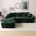 MooxvMoo 107.5 Modular Sectional Sofa, L-Shaped Boneless Couch with Deep Seat, Throw Pillow, Left Chaise for Living Room, Green