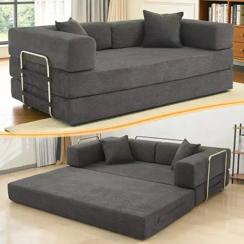 Dyonery 78.8 Boneless Futon Couch with Fixed-Shape Frame, 5-in-1 Folding Floor Sofa Bed, Convertible Modular Couch for Living Room, Corduroy