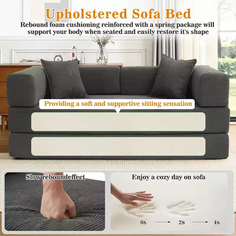 Dyonery 78.8 Boneless Futon Couch with Fixed-Shape Frame, 5-in-1 Folding Floor Sofa Bed, Convertible Modular Couch for Living Room, Corduroy
