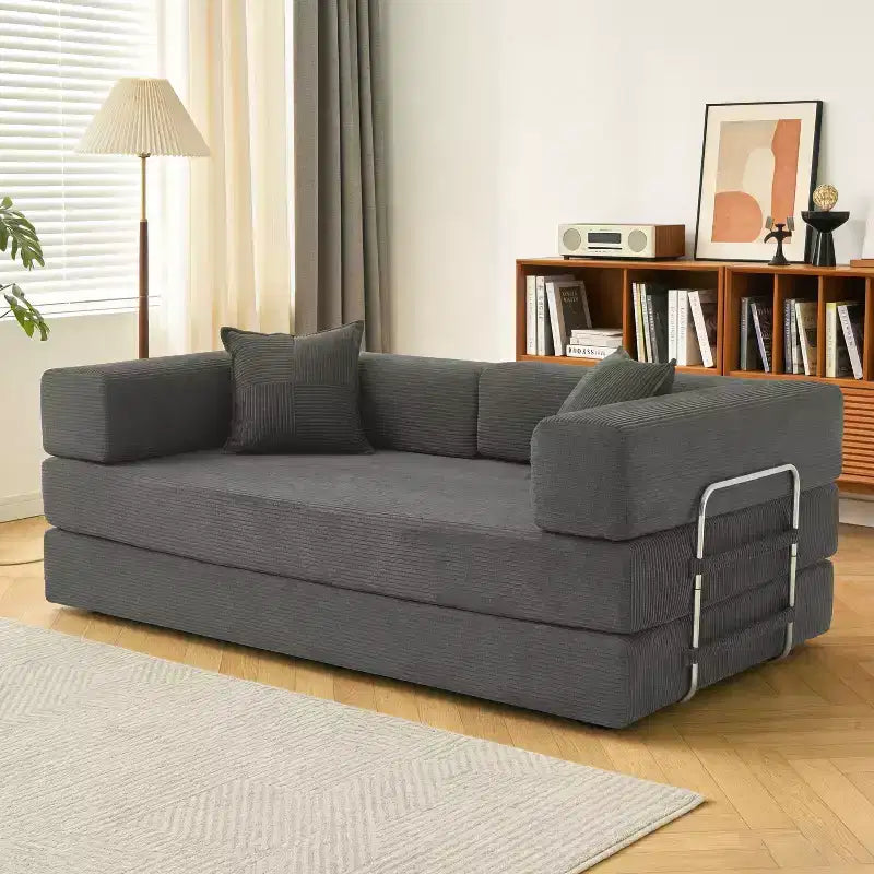 Dyonery 78.8 Boneless Futon Couch with Fixed-Shape Frame, 5-in-1 Folding Floor Sofa Bed, Convertible Modular Couch for Living Room, Corduroy