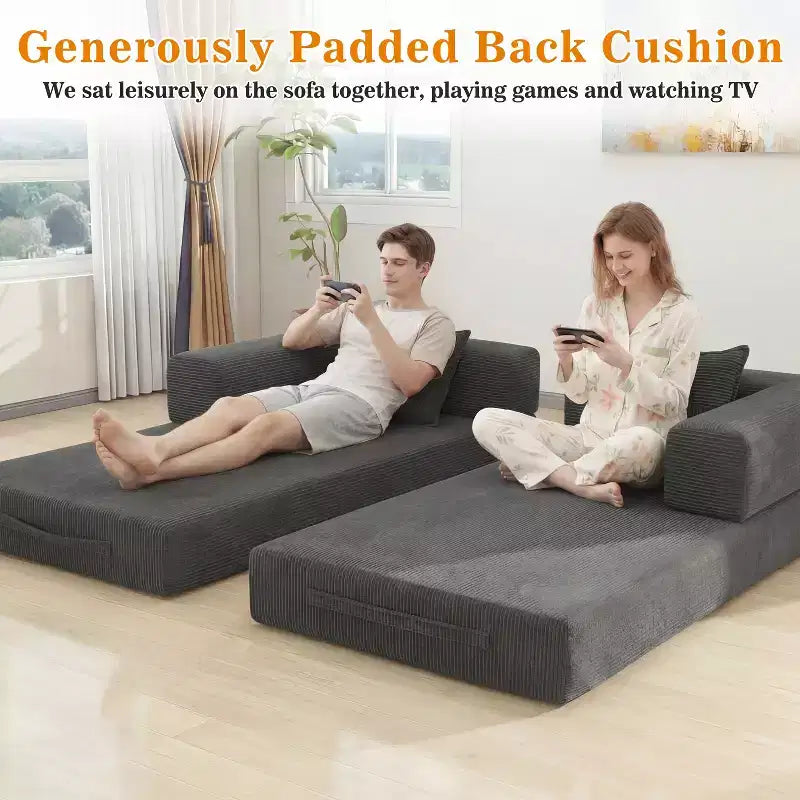 Dyonery 78.8 Boneless Futon Couch with Fixed-Shape Frame, 5-in-1 Folding Floor Sofa Bed, Convertible Modular Couch for Living Room, Corduroy