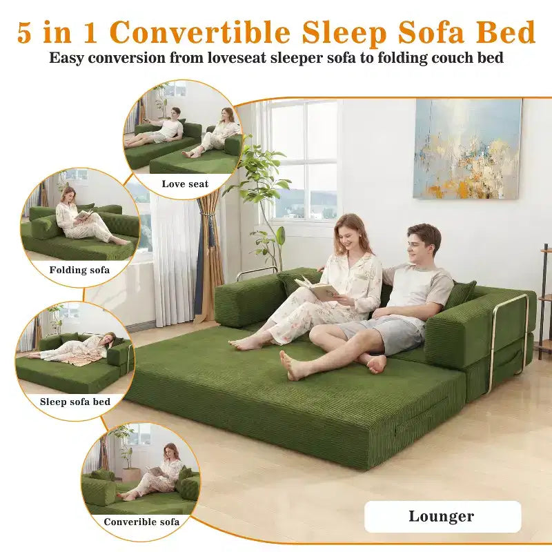 Dyonery 78.8 Boneless Futon Couch with Fixed-Shape Frame, 5-in-1 Folding Floor Sofa Bed, Convertible Modular Couch for Living Room, Corduroy