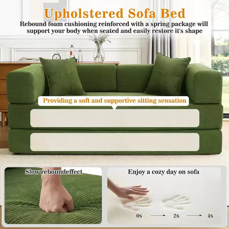 Dyonery 78.8 Boneless Futon Couch with Fixed-Shape Frame, 5-in-1 Folding Floor Sofa Bed, Convertible Modular Couch for Living Room, Corduroy
