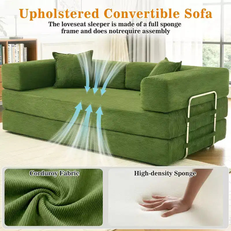 Dyonery 78.8 Boneless Futon Couch with Fixed-Shape Frame, 5-in-1 Folding Floor Sofa Bed, Convertible Modular Couch for Living Room, Corduroy