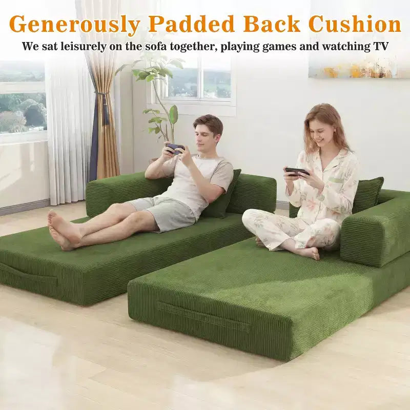 Dyonery 78.8 Boneless Futon Couch with Fixed-Shape Frame, 5-in-1 Folding Floor Sofa Bed, Convertible Modular Couch for Living Room, Corduroy