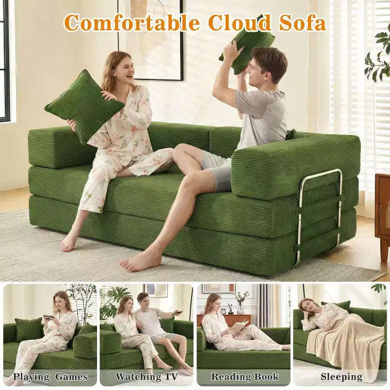 Dyonery 78.8 Boneless Futon Couch with Fixed-Shape Frame, 5-in-1 Folding Floor Sofa Bed, Convertible Modular Couch for Living Room, Corduroy