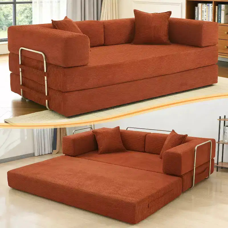 Dyonery 78.8 Boneless Futon Couch with Fixed-Shape Frame, 5-in-1 Folding Floor Sofa Bed, Convertible Modular Couch for Living Room, Corduroy