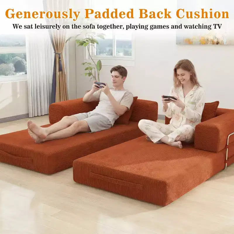 Dyonery 78.8 Boneless Futon Couch with Fixed-Shape Frame, 5-in-1 Folding Floor Sofa Bed, Convertible Modular Couch for Living Room, Corduroy