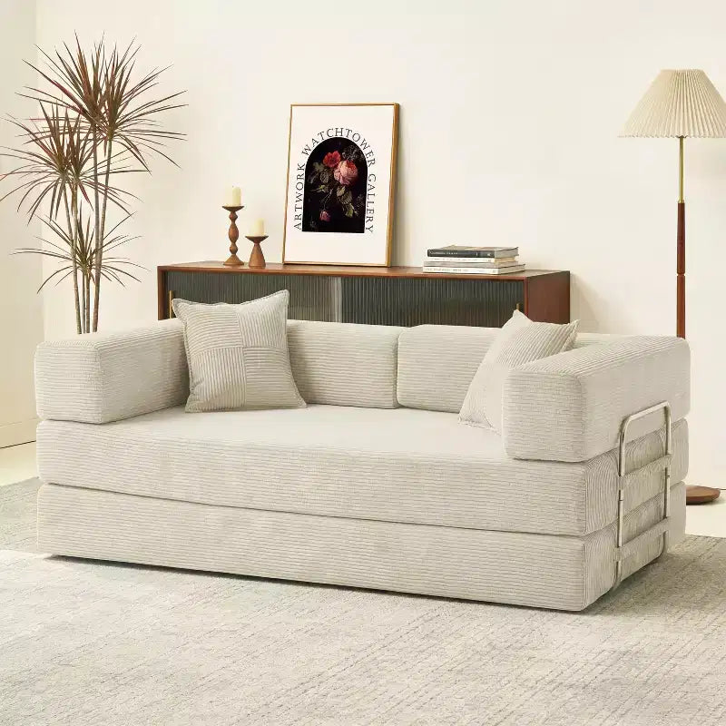 Dyonery 78.8 Boneless Futon Couch with Fixed-Shape Frame, 5-in-1 Folding Floor Sofa Bed, Convertible Modular Couch for Living Room, Corduroy