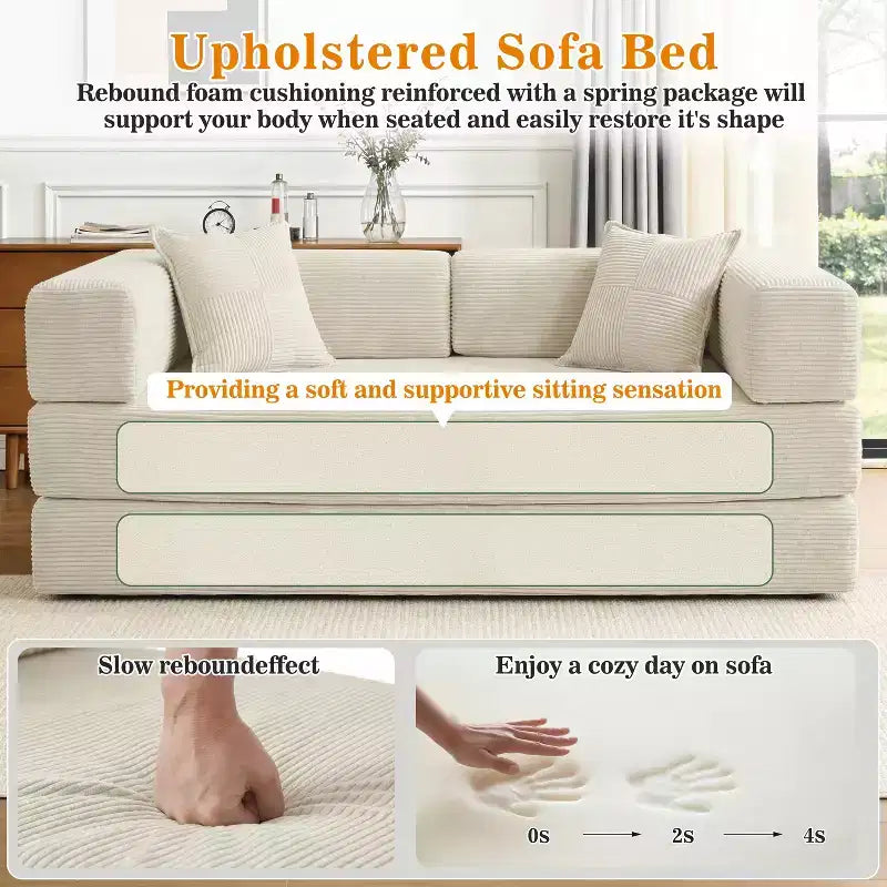 Dyonery 78.8 Boneless Futon Couch with Fixed-Shape Frame, 5-in-1 Folding Floor Sofa Bed, Convertible Modular Couch for Living Room, Corduroy