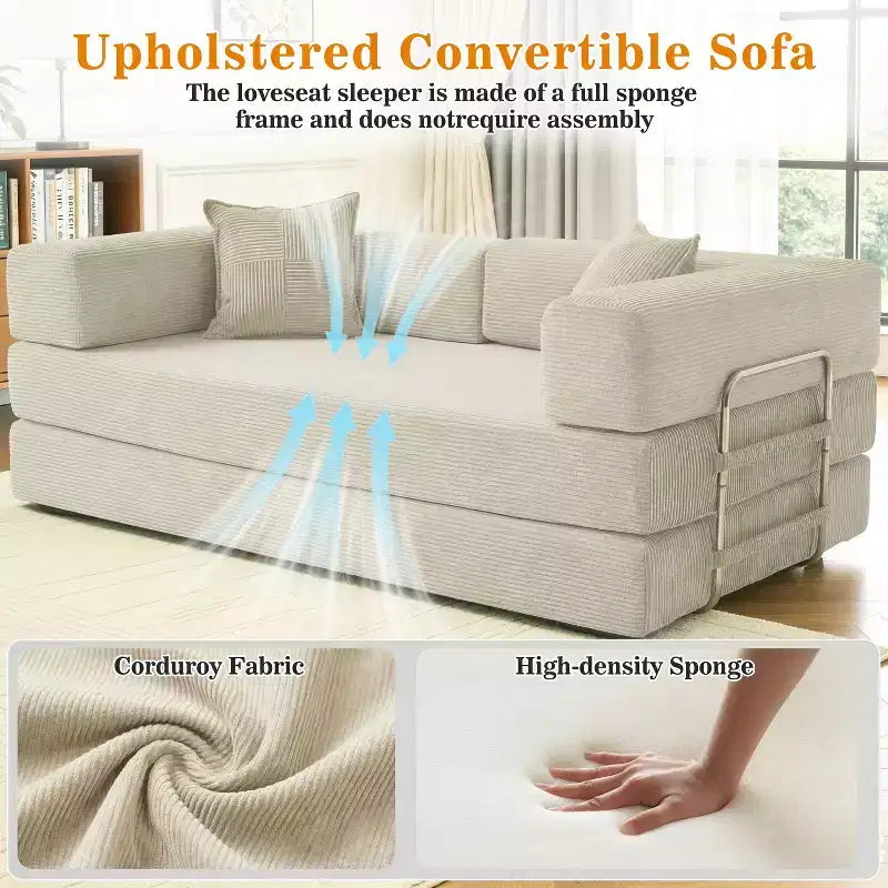 Dyonery 78.8 Boneless Futon Couch with Fixed-Shape Frame, 5-in-1 Folding Floor Sofa Bed, Convertible Modular Couch for Living Room, Corduroy