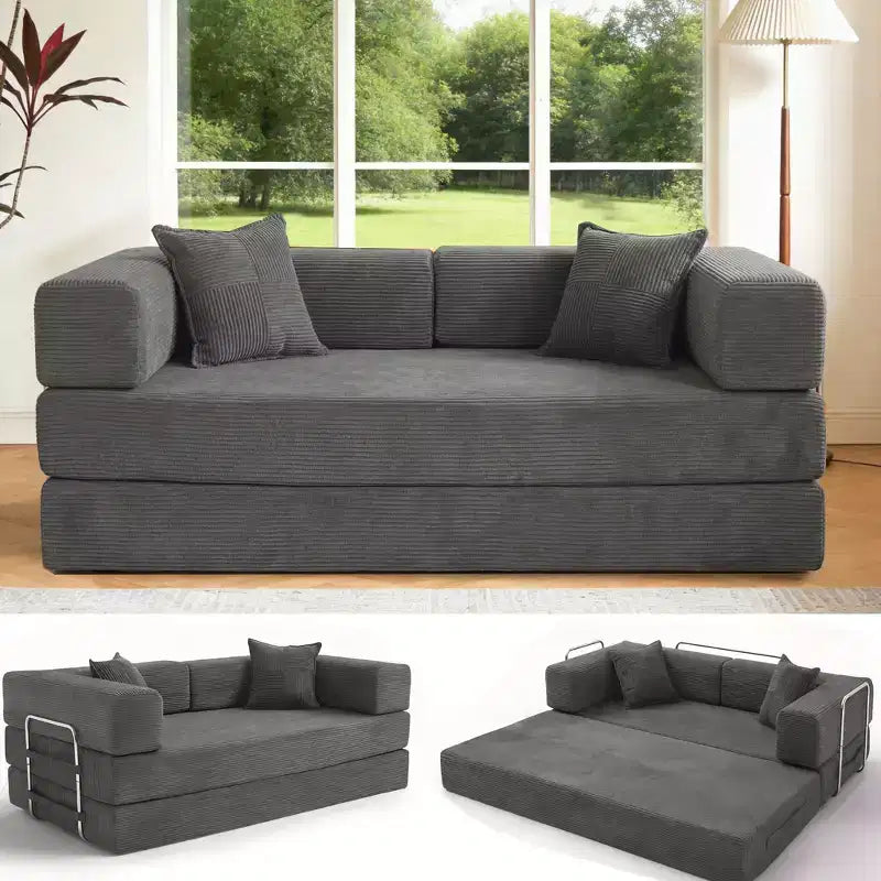 Dyonery 78.8 Sofá Futón Sin Hueso con Estructura de Forma Fija, Sofá Cama Plegable de Suelo 5 en 1, Sofá Modular Convertible para Sala de Estar, Pana