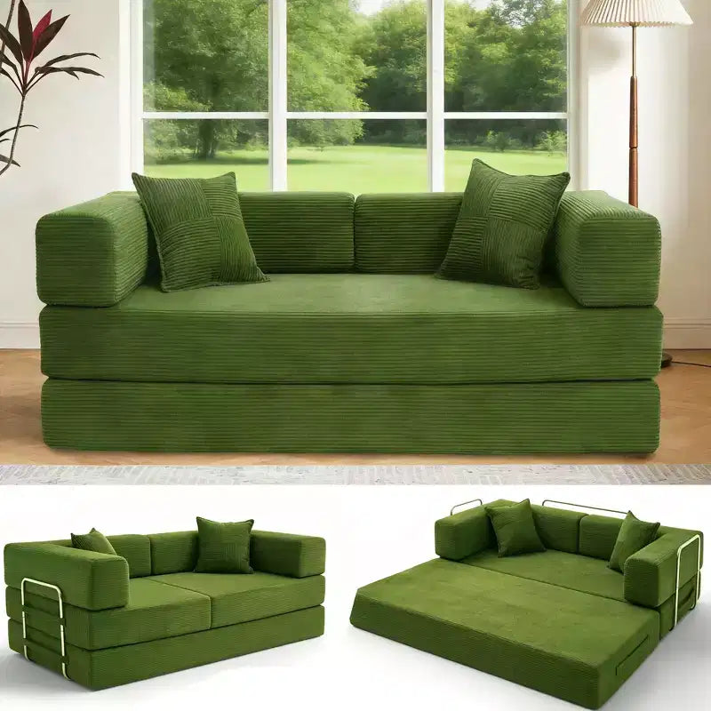 Dyonery 78.8 Sofá Futón Sin Hueso con Estructura de Forma Fija, Sofá Cama Plegable de Suelo 5 en 1, Sofá Modular Convertible para Sala de Estar, Pana