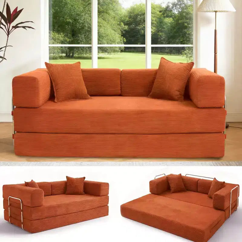 Dyonery 78.8 Sofá Futón Sin Hueso con Estructura de Forma Fija, Sofá Cama Plegable de Suelo 5 en 1, Sofá Modular Convertible para Sala de Estar, Pana