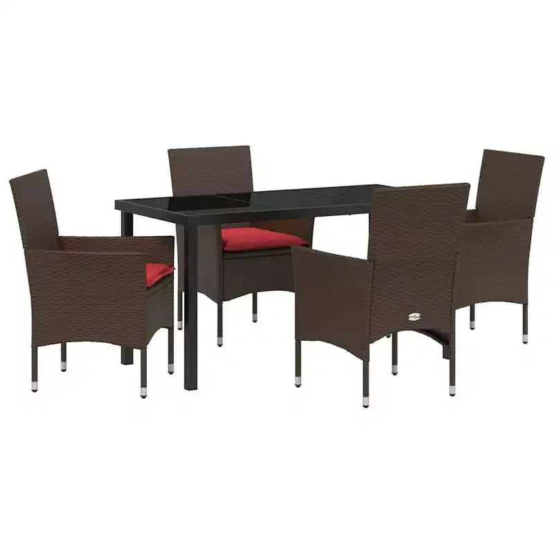 vidaXL Table and Chair Set with Cushion 5 pcs Brown PE Rattan