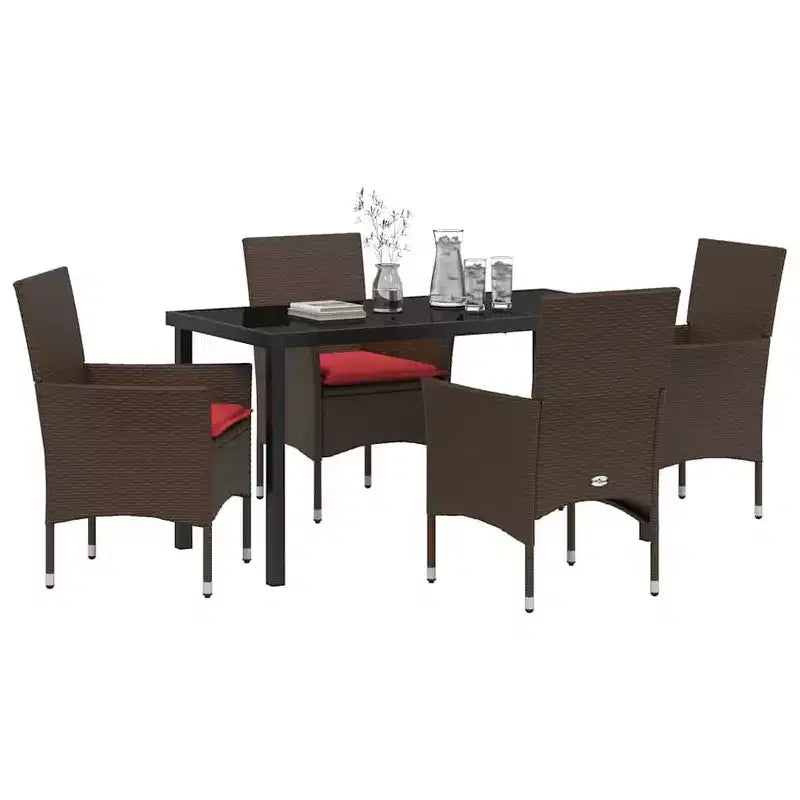vidaXL Juego de Mesa y Sillas con Cojines 5 Piezas Ratán PE Marrón