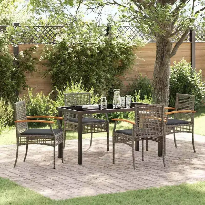 vidaXL Juego de Comedor de Jardín con Cojín 5 pzs Ratán Gris y Negro