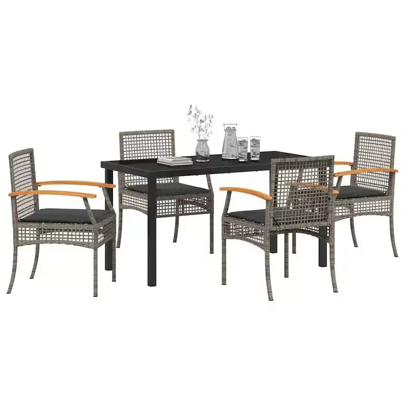 vidaXL Juego de Comedor de Jardín con Cojín 5 pzs Ratán Gris y Negro